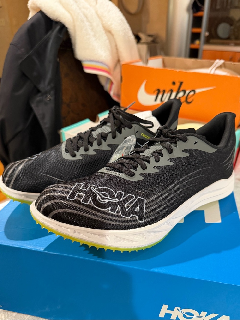 Hoka Men's Black Running Shoes with White Midsole and Lime Outsole